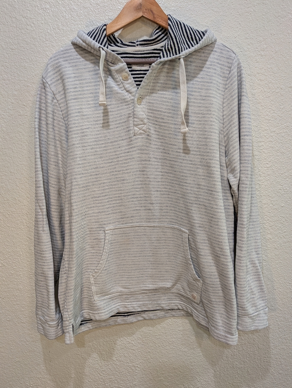Marine Layer Mens Hoodie Small Gray Stripe Pullover Sweatshirt Coastal Beach